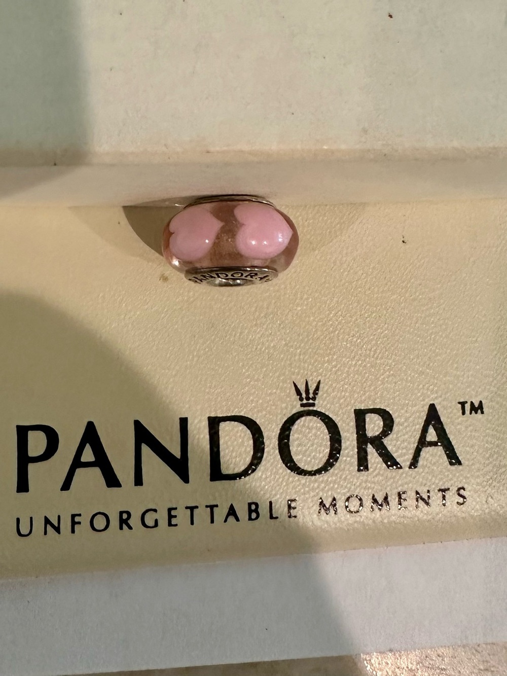 Pandora Pink Heart Glass Charm Bead
